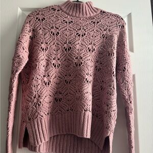 American Eagle Outfitters Mauve Lace Knit Turtleneck Sweater